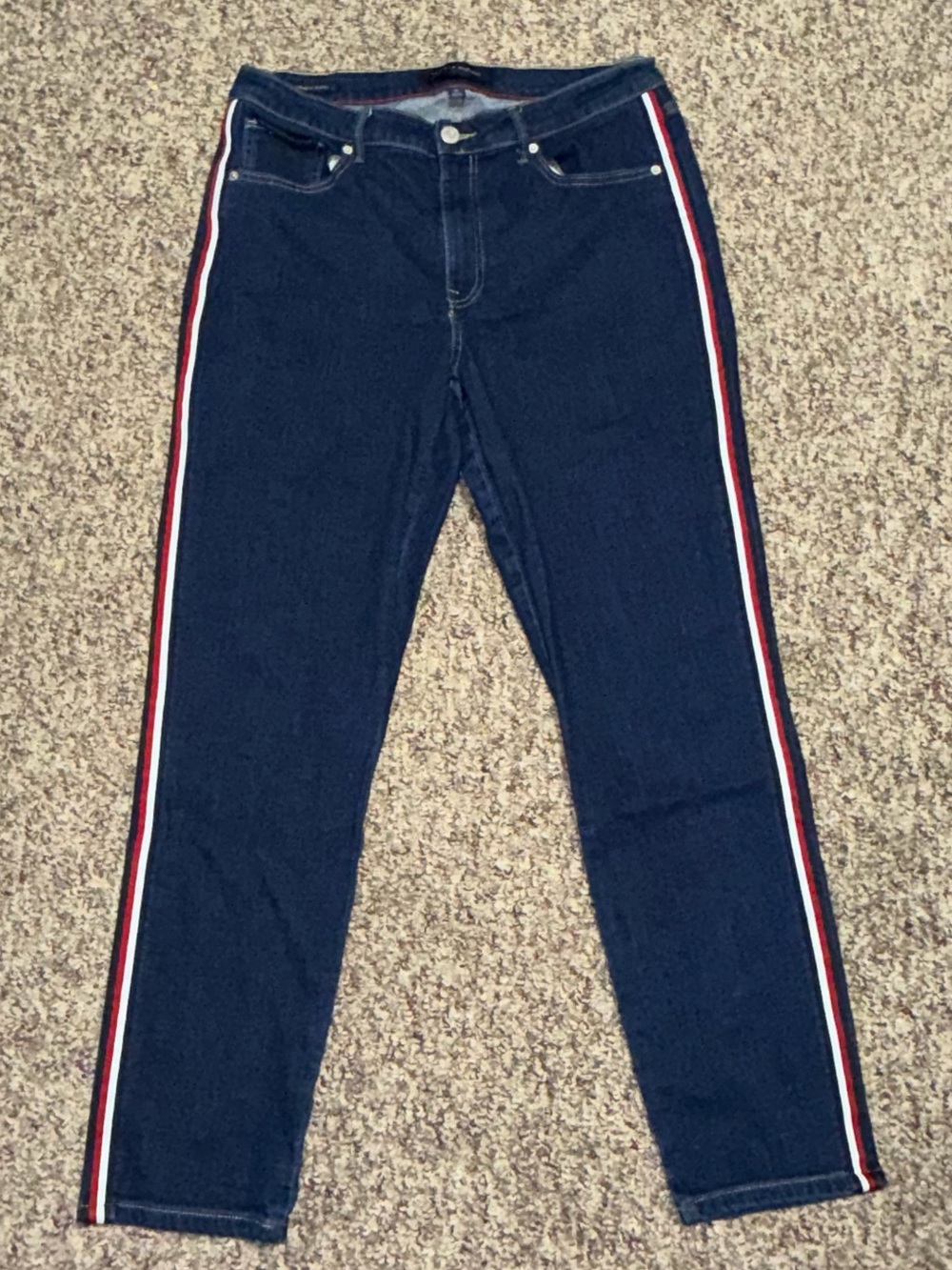 Vintage Y2K Tommy Hilfiger women's size 14 tribeca skinny jeans stipe